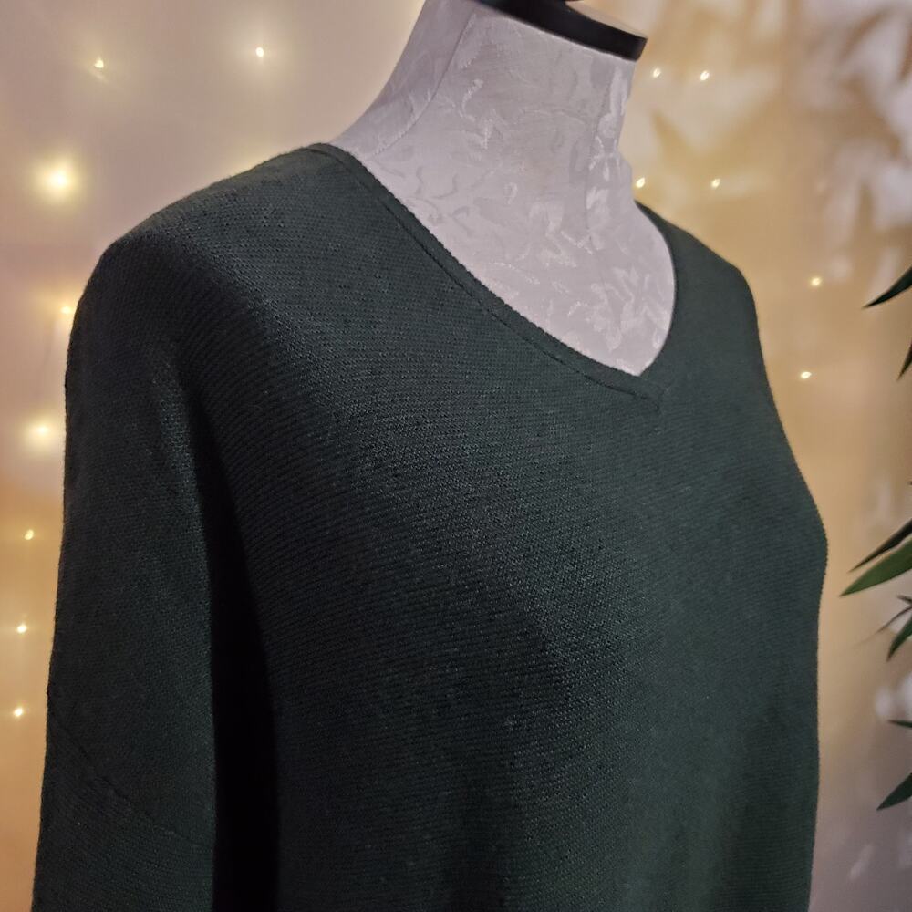 J. Jill S Pure Jill V-Neck Kangaroo Pocket Silk Wool Blend Green Knit Sweater - Picture 2 of 9